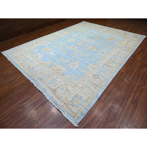 10'x13'8" Maya Blue, Afghan Angora Oushak All Over Floral Design, Hand Knotted 100% Wool Natural Dyes, Oriental Rug FWR529092