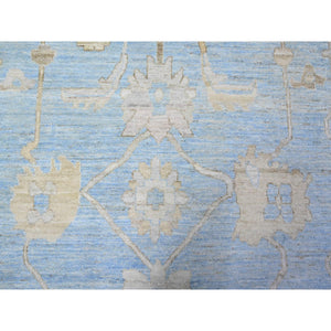 10'x13'8" Maya Blue, Afghan Angora Oushak All Over Floral Design, Hand Knotted 100% Wool Natural Dyes, Oriental Rug FWR529092