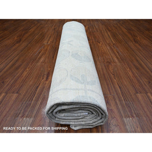 9'5"x13'7" Swiss Coffee White, Luxurious Wool, White Wash Peshawar Khotan With Pomegranate Design, Hand Knotted, Oriental Rug FWR529116