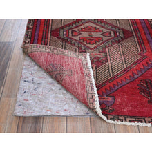Load image into Gallery viewer, 2&#39;7&quot;x9&#39;7&quot; Berry Red, Overdyed Vintage Persian Serab With Geometric Medallions Design, Shaved Low, Zero Pile, Sides And Ends Professionally Secured, Hand Knotted, Pure Wool, Runner, Oriental Rug FWR5286