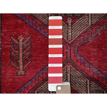 Load image into Gallery viewer, 2&#39;7&quot;x9&#39;7&quot; Berry Red, Overdyed Vintage Persian Serab with Geometric Medallions Design, Shaved Low, Zero Pile, Sides and Ends Professionally Secured, Hand Knotted, Pure Wool, Runner, Oriental Rug Sh881 FWR5286