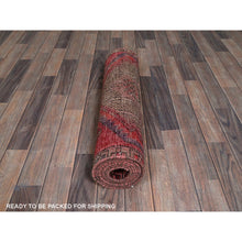 Load image into Gallery viewer, 2&#39;7&quot;x9&#39;7&quot; Berry Red, Overdyed Vintage Persian Serab with Geometric Medallions Design, Shaved Low, Zero Pile, Sides and Ends Professionally Secured, Hand Knotted, Pure Wool, Runner, Oriental Rug Sh881 FWR5286