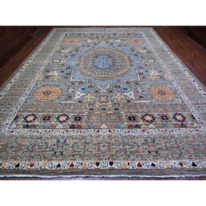 12'x15'9" Sea Gray, Fine Aryana Vegetable Dyes Pre Historic Mamluk Design, Luxurious Wool, Hand Knotted, Oversized Oriental Rug FWR529242