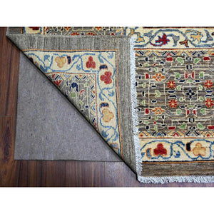 12'x15'9" Sea Gray, Fine Aryana Vegetable Dyes Pre Historic Mamluk Design, Luxurious Wool, Hand Knotted, Oversized Oriental Rug FWR529242