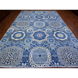 10'x13'8" Sapphire Blue, Dense Weave Vegetable Dyes, Soft Wool Hand Knotted, Fine Aryana  With Mamluk Borderless Design, Oriental Rug FWR529254