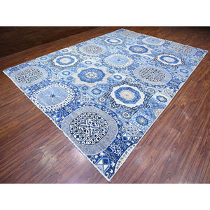 10'x13'8" Sapphire Blue, Dense Weave Vegetable Dyes, Soft Wool Hand Knotted, Fine Aryana  With Mamluk Borderless Design, Oriental Rug FWR529254