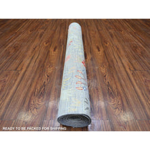 Load image into Gallery viewer, 4&#39;2&quot;x9&#39;8&quot; Ice Gray, Afghan Peshawar With Birds Of Paradise, Natural Dyes Extra Soft Wool, Hand Knotted, Runner Oriental Rug FWR529350