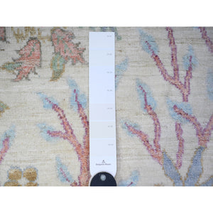 3'x6'1" Ivory, 100% Wool, Hand Knotted, Afghan Peshawar with Birds of Paradise, Natural Dyes, Runner, Oriental Rug FWR529374