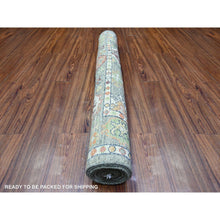 Load image into Gallery viewer, 4&#39;2&quot;x10&#39;3&quot; Brewster Gray, Natural Dyes,  Afghan Angora Oushak All Over Pattern, Pop Of Colors, Hand Knotted 100% Wool, Oriental Wide Runner Rug FWR529404