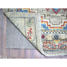 Load image into Gallery viewer, 3&#39;x11&#39;8&quot; Koala Gray, Afghan Hand Knotted Angora Oushak With Pop Of Colors, Vibrant Wool, Natural Dyes Oriental Runner Rug FWR529452