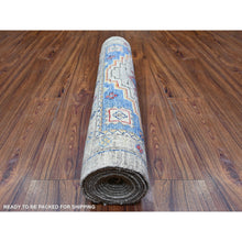 Load image into Gallery viewer, 3&#39;x11&#39;8&quot; Koala Gray, Afghan Hand Knotted Angora Oushak With Pop Of Colors, Vibrant Wool, Natural Dyes Oriental Runner Rug FWR529452