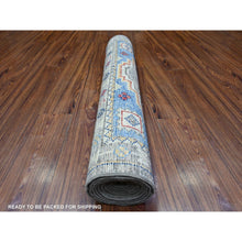 Load image into Gallery viewer, 3&#39;1&quot;x9&#39;9&quot; Coastal Gray, Afghan Hand Knotted Vegetable Dyes Angora Oushak With Large Medallions Design, Oriental Organic Wool Runner Rug FWR529482