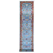 Load image into Gallery viewer, 3&#39;7&quot;x21&#39;8&quot; Maya Blue, Fine Aryana, Hand Knotted, Natural Dyes, Vibrant Wool, Wide and Extra Long Runner Oriental Rug FWR529518