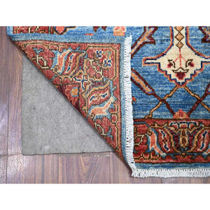 3'7"x21'8" Maya Blue, Fine Aryana, Hand Knotted, Natural Dyes, Vibrant Wool, Wide and Extra Long Runner Oriental Rug FWR529518