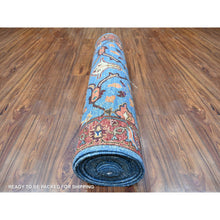 Load image into Gallery viewer, 3&#39;7&quot;x21&#39;8&quot; Maya Blue, Fine Aryana, Hand Knotted, Natural Dyes, Vibrant Wool, Wide and Extra Long Runner Oriental Rug FWR529518