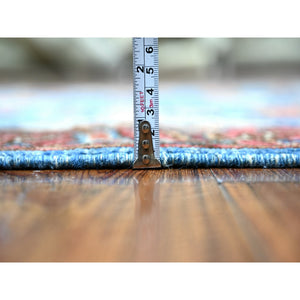 3'7"x21'8" Maya Blue, Fine Aryana, Hand Knotted, Natural Dyes, Vibrant Wool, Wide and Extra Long Runner Oriental Rug FWR529518