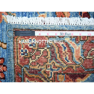 3'7"x21'8" Maya Blue, Fine Aryana, Hand Knotted, Natural Dyes, Vibrant Wool, Wide and Extra Long Runner Oriental Rug FWR529518