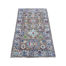 Load image into Gallery viewer, 3&#39;x4&#39;10&quot; Misty Gray, Hand Knotted, Karajeh Design Tribal Medallions, Extra Soft Wool, Vegetable Dyes, Oriental Rug FWR529548