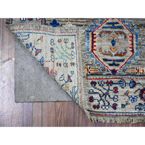 3'x4'10" Misty Gray, Hand Knotted, Karajeh Design Tribal Medallions, Extra Soft Wool, Vegetable Dyes, Oriental Rug FWR529548