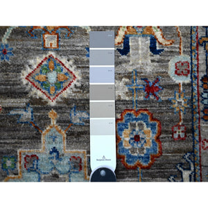 3'x4'10" Misty Gray, Hand Knotted, Karajeh Design Tribal Medallions, Extra Soft Wool, Vegetable Dyes, Oriental Rug FWR529548