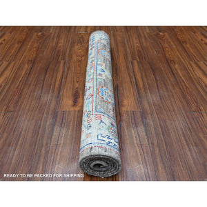 3'x4'10" Misty Gray, Hand Knotted, Karajeh Design Tribal Medallions, Extra Soft Wool, Vegetable Dyes, Oriental Rug FWR529548