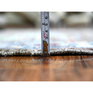 3'x4'10" Misty Gray, Hand Knotted, Karajeh Design Tribal Medallions, Extra Soft Wool, Vegetable Dyes, Oriental Rug FWR529548