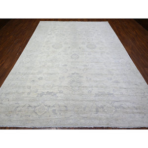 8'8"x11'5" Vista White, 100% Wool, Wash Peshawar, Hand Knotted, Natural Dyes, Oriental Rug FWR529782