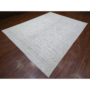 8'8"x11'5" Vista White, 100% Wool, Wash Peshawar, Hand Knotted, Natural Dyes, Oriental Rug FWR529782