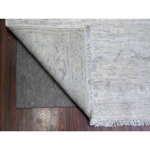 8'8"x11'7" Wisp White, Natural Wool, White Wash Peshawar, Distressed Hand Knotted, Oriental Rug FWR529794