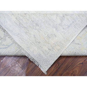 8'8"x11'7" Wisp White, Natural Wool, White Wash Peshawar, Distressed Hand Knotted, Oriental Rug FWR529794