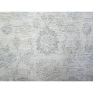 8'8"x11'7" Wisp White, Natural Wool, White Wash Peshawar, Distressed Hand Knotted, Oriental Rug FWR529794