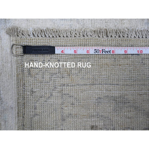 8'8"x11'7" Wisp White, Natural Wool, White Wash Peshawar, Distressed Hand Knotted, Oriental Rug FWR529794