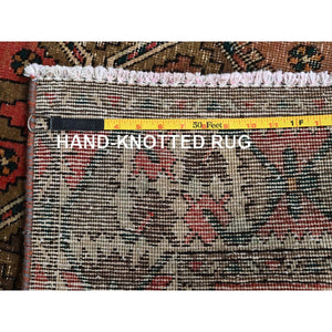3'5"x10'4" Monk's Broke Brown, Evenly Worn, Cropped Thin, Semi Antique Persian Hamadan Hand Knotted Distressed, Natural Wool, Cleaned, Sides and Ends Secured, Wide and Long Runner Good Condition Abrash Oriental Rug FWR515910