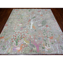 Load image into Gallery viewer, 8&#39;x8&#39; Gin Green, Soft Wool, Afghan Peshawar With Birds Of Paradise, Hand Knotted, Vegetable Dyes, Square, Oriental Rug FWR529836