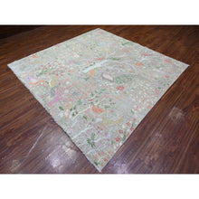 Load image into Gallery viewer, 8&#39;x8&#39; Gin Green, Soft Wool, Afghan Peshawar With Birds Of Paradise, Hand Knotted, Vegetable Dyes, Square, Oriental Rug FWR529836