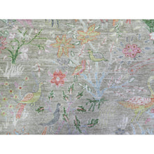 Load image into Gallery viewer, 8&#39;x8&#39; Gin Green, Soft Wool, Afghan Peshawar With Birds Of Paradise, Hand Knotted, Vegetable Dyes, Square, Oriental Rug FWR529836