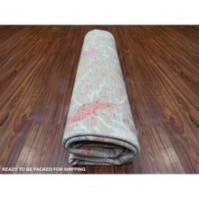 Load image into Gallery viewer, 8&#39;x8&#39; Gin Green, Soft Wool, Afghan Peshawar With Birds Of Paradise, Hand Knotted, Vegetable Dyes, Square, Oriental Rug FWR529836