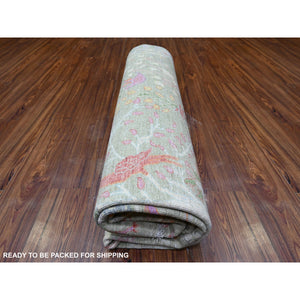 8'x8' Gin Green, Soft Wool, Afghan Peshawar With Birds Of Paradise, Hand Knotted, Vegetable Dyes, Square, Oriental Rug FWR529836