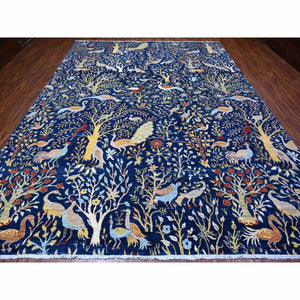 10'1"x13'2" Millennium Blue, Afghan Peshawar with Birds of Paradise, Hand Knotted, Natural Dyes, 100% Wool, Oriental Rug FWR529854