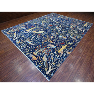 10'1"x13'2" Millennium Blue, Afghan Peshawar with Birds of Paradise, Hand Knotted, Natural Dyes, 100% Wool, Oriental Rug FWR529854