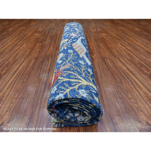 10'1"x13'2" Millennium Blue, Afghan Peshawar with Birds of Paradise, Hand Knotted, Natural Dyes, 100% Wool, Oriental Rug FWR529854