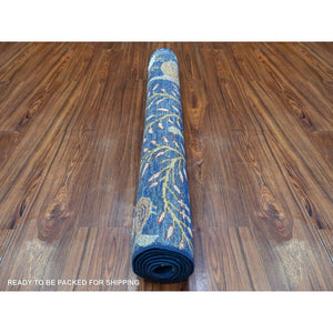 3'9"x6'1" Yale Blue, Afghan Peshawar with Birds of Paradise, Hand Knotted, Vegetable Dyes, Organic Wool, Oriental Rug FWR529920