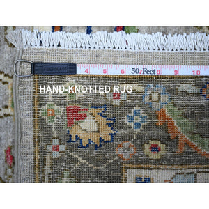 4'1"x11'8" Green Overdyed, Mughal Design, Tone on Tone, Peshawar Hand Knotted, Pure Wool, Wide Runner Oriental Rug FWR526158
