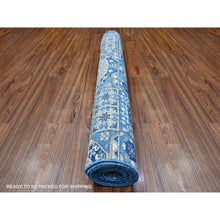 Load image into Gallery viewer, 4&#39;x9&#39;10&quot; Air Force Blue, Dense Weave Vegetable Dyes, Soft Wool Hand Knotted, Fine Aryana  With Mamluk Borderless Design, Wide Runner Oriental Rug FWR529974