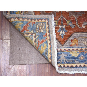 2'6"x7'9" Mink Gray With Little Boy Blue, Caucasian Akstafa Design, Aryana Collection, 100% Wool, Hand Knotted, Runner Oriental Rug FWR529998