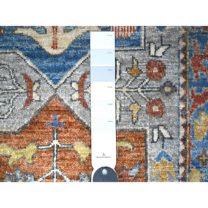 2'6"x7'9" Mink Gray With Little Boy Blue, Caucasian Akstafa Design, Aryana Collection, 100% Wool, Hand Knotted, Runner Oriental Rug FWR529998
