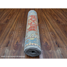 Load image into Gallery viewer, 2&#39;6&quot;x7&#39;9&quot; Mink Gray With Little Boy Blue, Caucasian Akstafa Design, Aryana Collection, 100% Wool, Hand Knotted, Runner Oriental Rug FWR529998