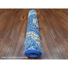 Load image into Gallery viewer, 2&#39;6&quot;x6&#39;8&quot; Egyptian Blue, Dense Weave Vegetable Dyes, Soft Wool Hand Knotted, Fine Aryana  With Mamluk Borderless Design, Oriental Rug FWR530004