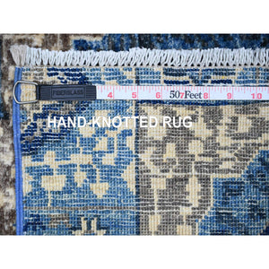 2'6"x6'8" Egyptian Blue, Dense Weave Vegetable Dyes, Soft Wool Hand Knotted, Fine Aryana  With Mamluk Borderless Design, Oriental Rug FWR530004