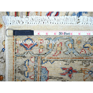 3'x9'6" Cerulean Blue, Hand Knotted, Afghan Angora Oushak with All Over Leaf Design, Vegetable Dyes, Pure Wool, Runner, Oriental Rug FWR124752